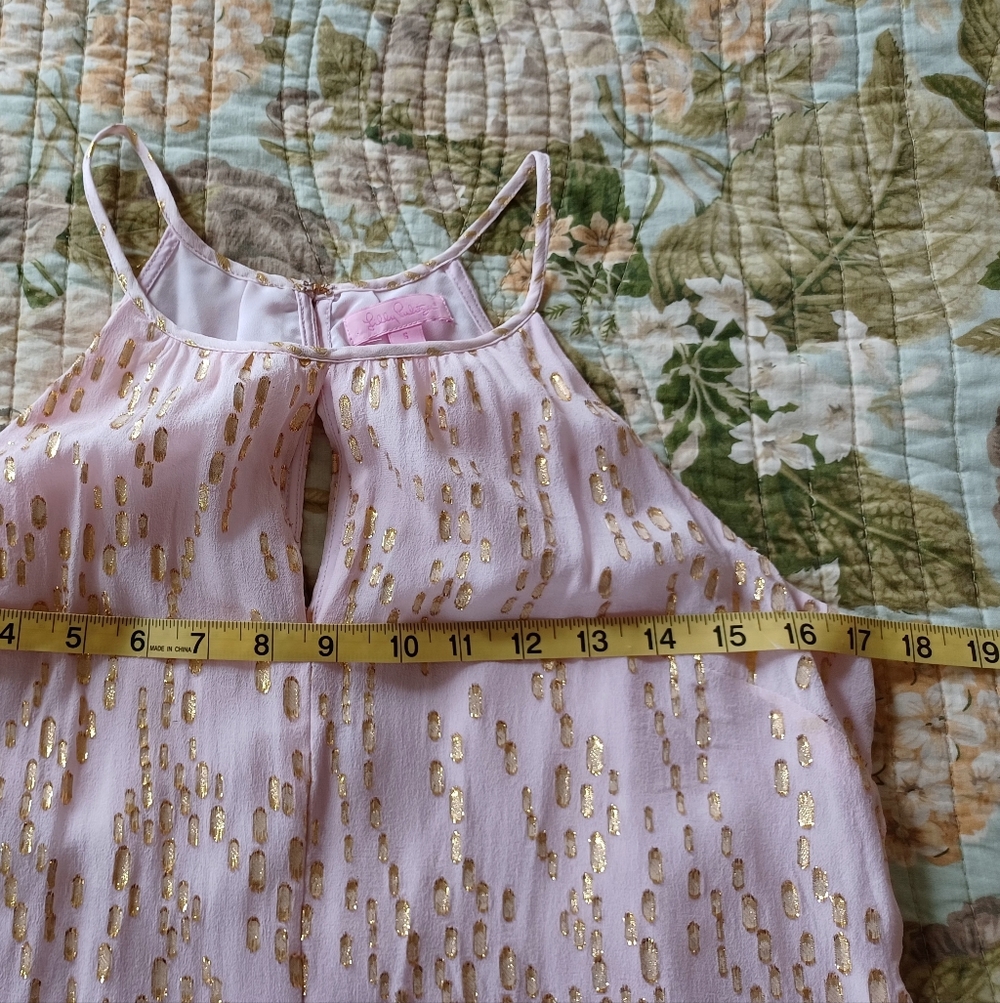 Lilly Pulitzer Silk Pink Tank Top with Gold Foil Spots, Size XS/S - Picture 13 of 16